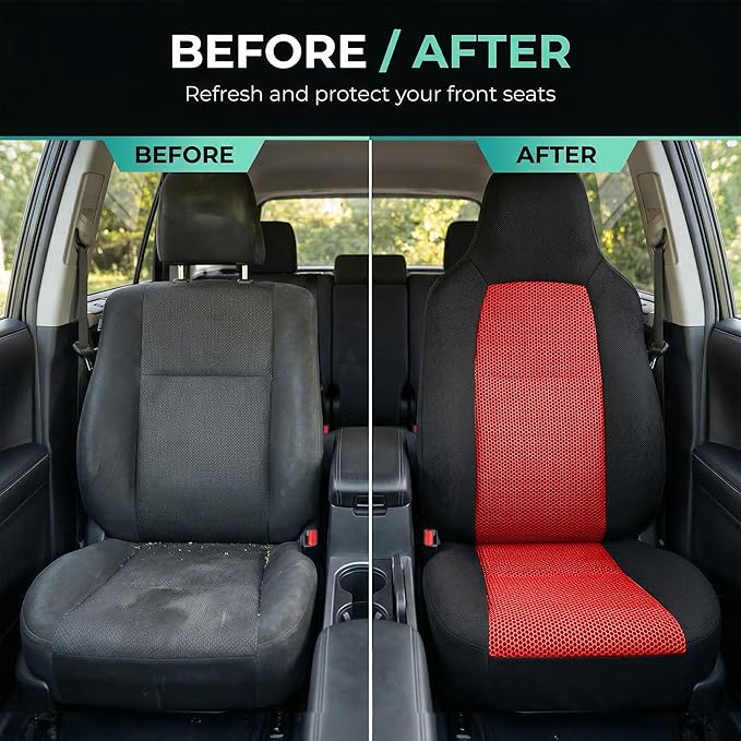 FH Group Automotive Front Car Seat Covers for SUV, Trucks, Sedan and More - Universal Fit Front High Back Design Interior Accessories - 3D Mesh Fabric Center Panel - Red