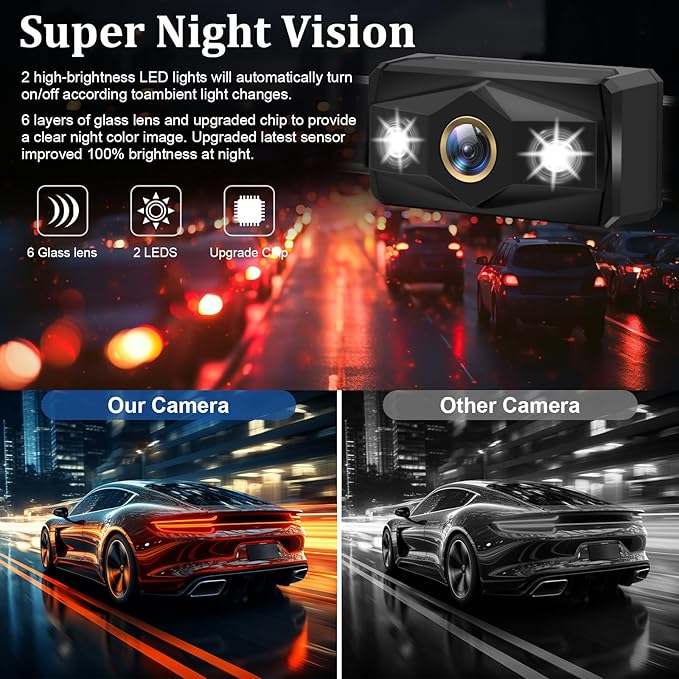 Backup Camera for Truck 7 Inch HD 2K Front Rear View Monitor kit Auto Color Image Night Vision, IP69 Waterproof DIY Grid Lines for Car/RV/Tractor/Semi-Trailers/Pickup H7