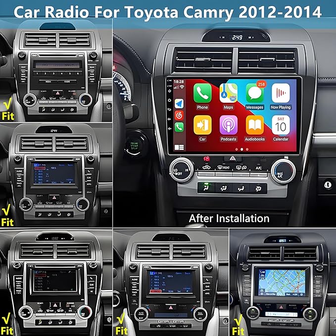 Car Radio for Toyota Camry 2012-2014: 8-Core 4GB+64GB Android 15 Stereo Replacement with Wireless CarPlay Android Auto - 10.2 inch Touchscreen Head Unit with GPS Bluetooth WiFi