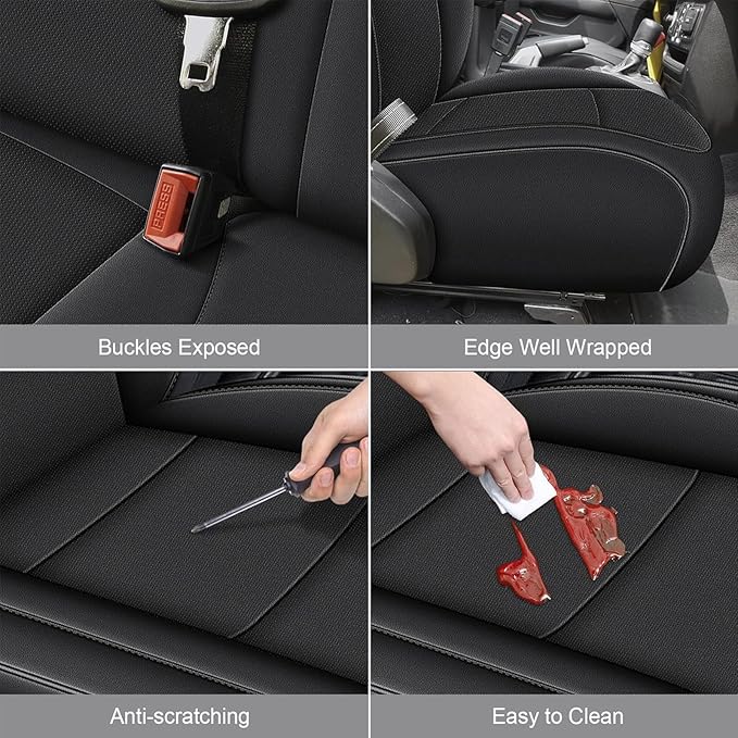 AOMSAZTO Custom Fit Seat Covers for Jeep Wrangler 2-Door 2007 2008 2009 2010 Faux Leather Car Seats Cover Black