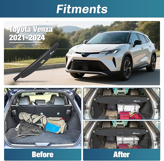 Nilight Trunk Cargo Cover for Toyota Venza 2021 2022 2023 2024, Retractable Security Shade Rear Cargo Cover, with Trunk Storage Net