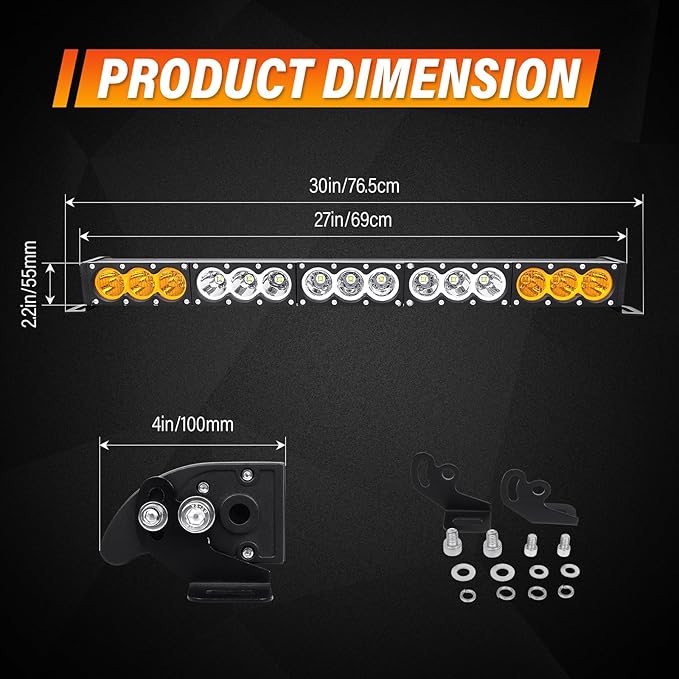 AUXTINGS 28 inch Single Row Dual Color LED Light Bar 150W Off Road Light Bar White Amber Combo LED Work Light Truck UTV 4x4 Cars SUVs ATVs Boats Fog Driving Light with Wiring Harness kit