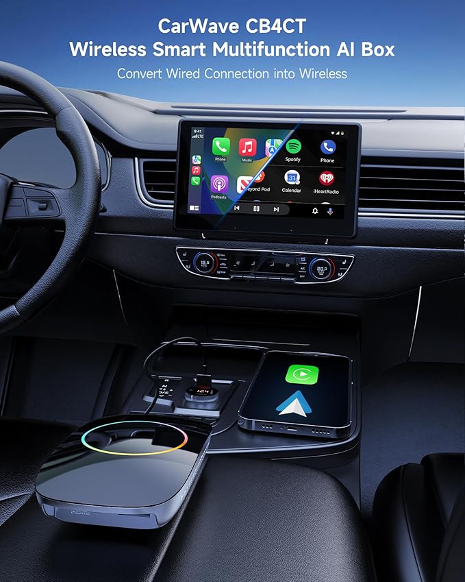 Magic Box - AI Box CarPlay Android Auto Wireless 2GB+16GB, Support YouTube, Netflix, Prime Video, Disney+, Spotify w/HDMI Output, Dual Wi-Fi & BT (5.4 & 4.2), USB Playback, AI-Powered (Piano Black)