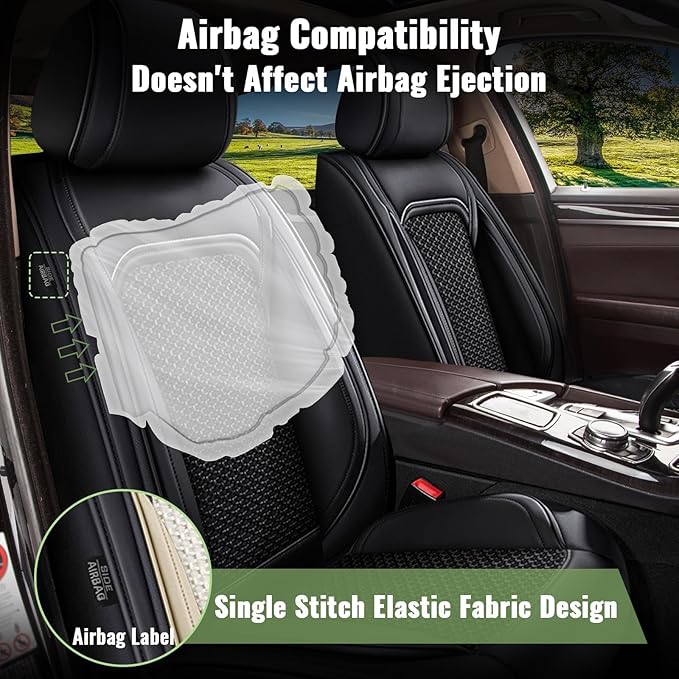 Car Seat Covers Fit for Toyota Highlander:2008-2025 2026 Breathable Cool Ice Silk Leather Automotive Seat Covers Airbags Compatible(5 Seats,Black)