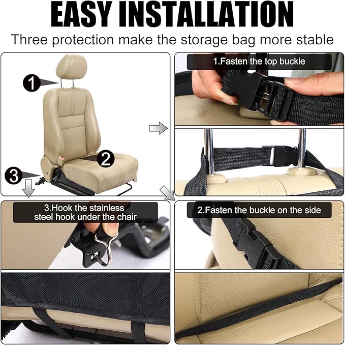 2 Pcs Backseat Car Organizers with Table Tray, 6 Storage Pockets Car Organizer with Tablet Holder, Kick Mats Protectors for Kids Travel Accessories Black, Unisex(Classic,Black)
