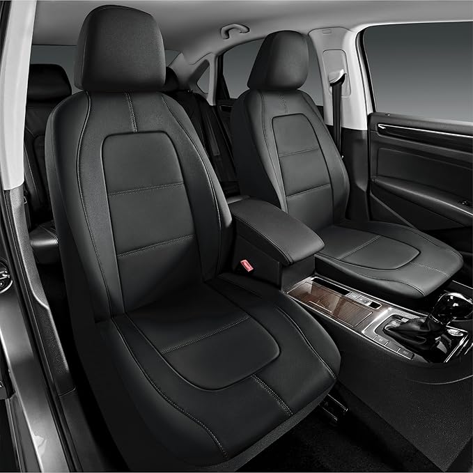 Road Comforts Car Seat Cover, Leather Car Seat Cover Full Set, Automotive Seat Covers, Airbag Compatible Universal Fit for Most Cars (Black)