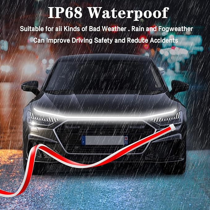79 Inches Car Hood Light Strip,Dynamic Car LED Strip Light,Exterior Flexible Headlight Waterproof Daytime Running Light Strip for Cars,Trucks,SUVs(White Light)