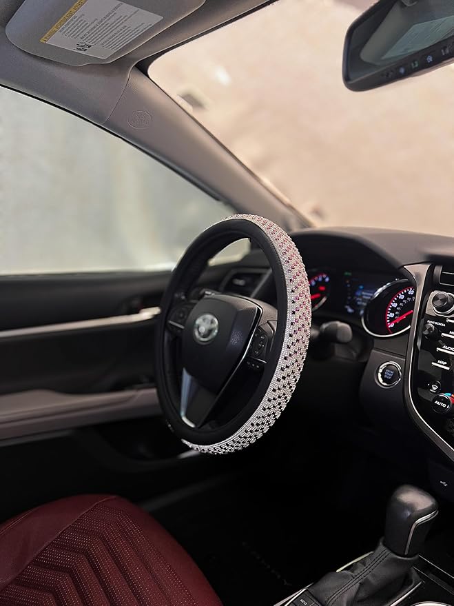 Lord AutoFashion 15 Inch Luxury Universal Steering Wheel Cover Rhinestone Crystals Anti-Slip Microfiber Leather for Women Girls Men Boys Car Accessory Bling Diamonds Purple (JX06)