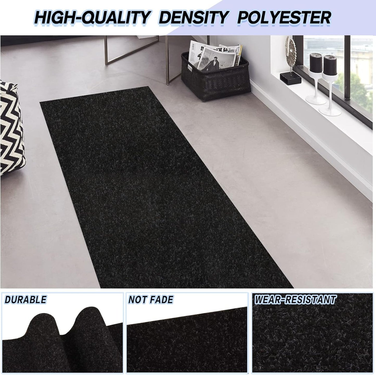 Custom Size Backed Non-Slip Area Rugs Runner, Easy Clean, Waterproof Runner Rugs for Hallway Entryway, Kitchen, Laundry, 4FT x 28FT, Black