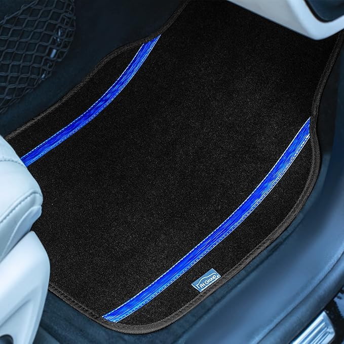FH Group Universal Fit Car Floor Mats – All-Purpose Carpet Floor Mats & Protectors for Cars, SUVs & Trucks, Durable Automotive Carpet Mats, Blue & Black