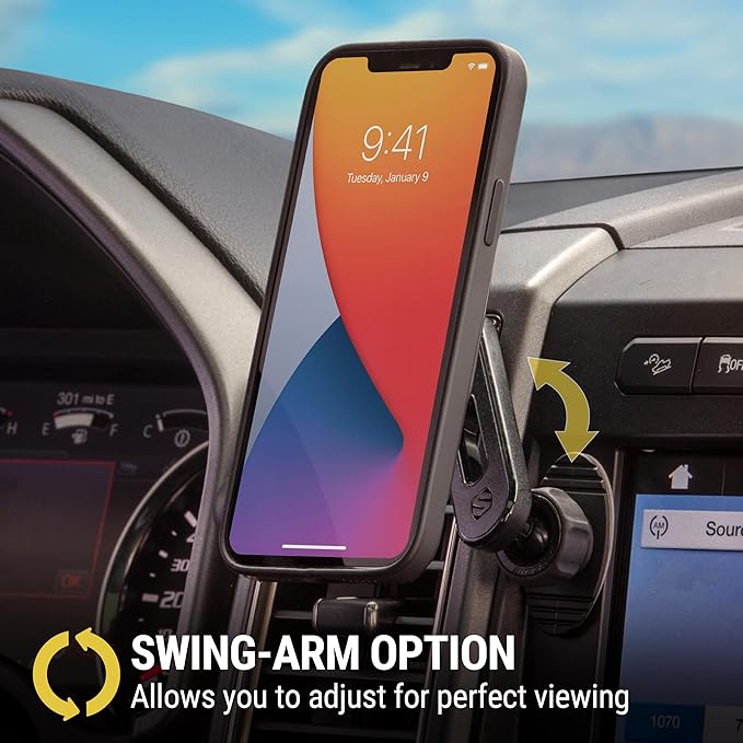 Scosche MPMSODVM MagicMount Pro MS 4-in-1 Magnetic Dashboard/Windshield/Vent Car Mount with Adjustable Swing-Arm, Cell Phone Holder Compatible with iPhone 16/15/14/13/12 Series and MagSafe Case