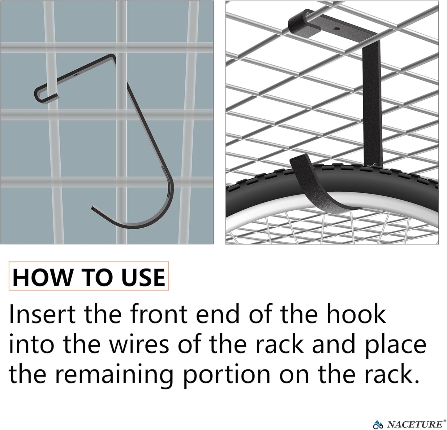 Bike Hooks for Garage Ceiling Mount Rack – Heavy Duty 4X8 Overhead Garage Storage Rack for Ceiling Hanging Bicycle Shelves, Add on Storage Flat Hooks Accessory and Wall Hanger (Flat Hook 4 Pack)