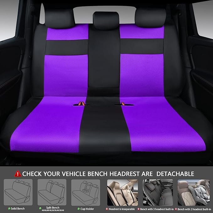 CAR PASS Leather 3D Foam Back Support Car Seat Covers Full Set Air Mesh Automotive Seat Covers, All Season Car Seat Cover Fit Automotive,SUV,Sedan,Van, Airbag Compatible Elegance (Black Purple)