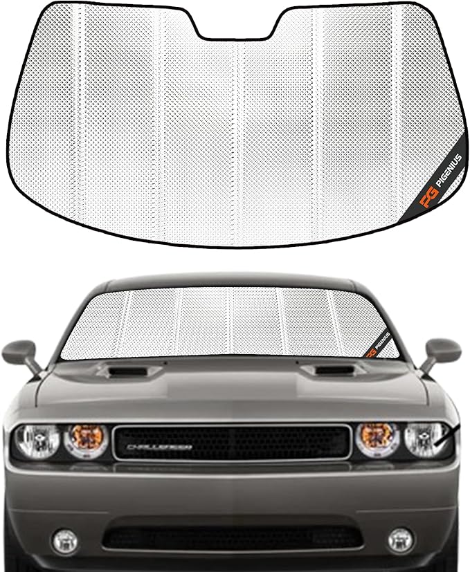Windshield Sun Shade for Dodge Challenger 2008-2014. Reflective Aluminum Film Front Window Sunshade - BLAZBLOCK