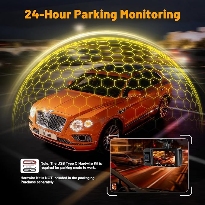 3 Channel 4K Dash Cam Front and Rear Inside, Wide-Angle 360 Camera for Car with 64GB Card Included, Durable Material Dash Camera with Loop Recording, Night Vision, G-Sensor, 5GHz WiFi, 24Hr Parking