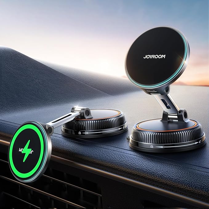 JOYROOM Only for iPhone 15W Magsafe Car Charger with Vacuum & Gel Strong Suction, 360° Vacuum Magnetic Car Phone Holder Charger, Car Mount for iPhone (Orange)
