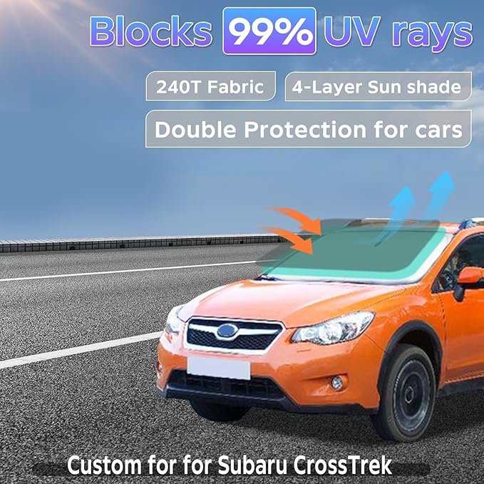 Sun Shade Sunshade for Subaru CrossTrek 2021-2024 2025 Windshield Cover, 4-Layers Sun Shield 250T Silver Coating Sun Visor Crosstrek, 2.0i Premium Limited Wagon Car Accessories