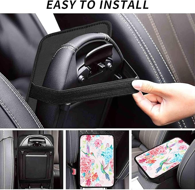 Hummingbird Floral Car Handrail Box Cushion Armrest Cover Auto Center Console Pad Car Decor 12.6X7.5 in