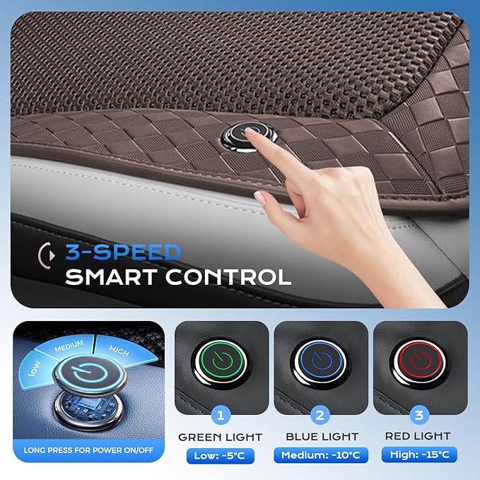 Coverado Summer Cooling Car Seat Cushion, 12V-24V Dual Blowing & Suction Ventilated Pad with 8 Turbo Fans, 3-Speed Adjustable Universal Fit for Hot Weather Car, SUV, Truck & Van-Brown