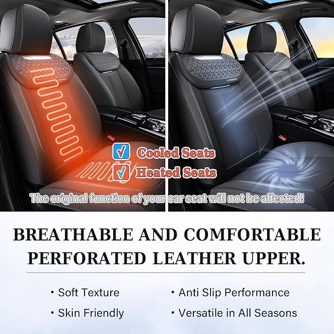 Coverado Car Seat Covers Full Set, Luxury Nappa Leather Seat Cover, Universal Seat Covers for Cars, Front and Back Waterproof Seat Cover Car Seat Protector Fit for Most Cars(Black)