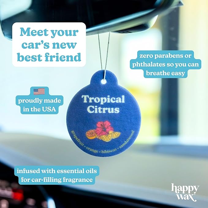 Happy Wax Fresh Cotton Car Charms 4-Pack - Scent Notes: Cotton, Floral and Wood