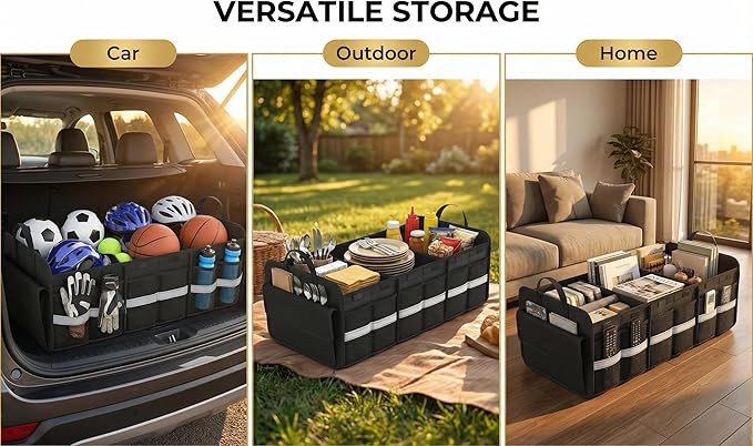 CloudDream Car Trunk Organizer and Storage, 35.4" Large Foldable Cargo Storage with 3 Compartments & 6 Pockets, Waterproof Collapsible Organizer for SUV, Truck, Minivan, Sedan, Auto Accessories
