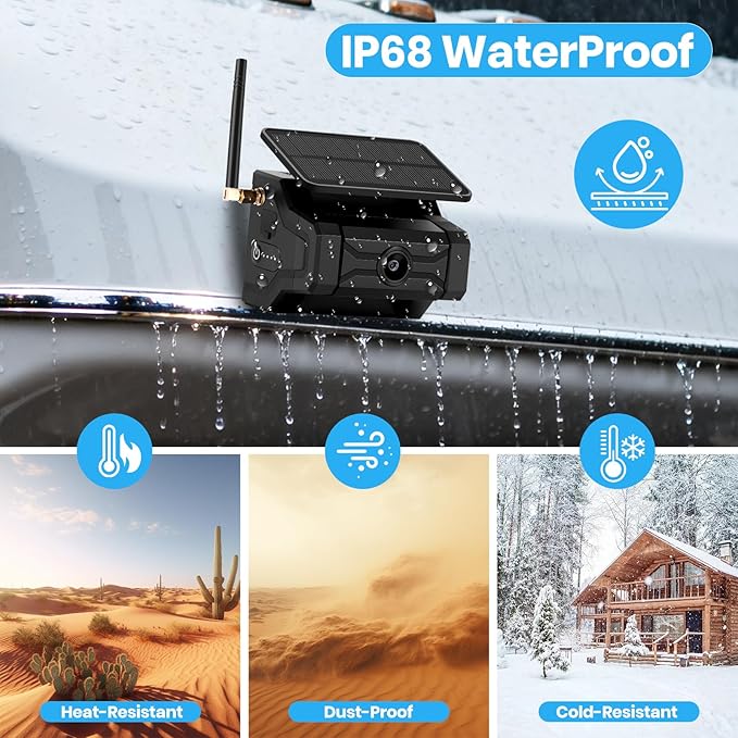 Magnetic Solar Wireless Backup Camera for Trailer: No Wiring Quick Install 7" HD 2-Split Monitor Rechargeable Battery IP68 Rearview Camera System for RV Truck Camper Horse Trailer Camera
