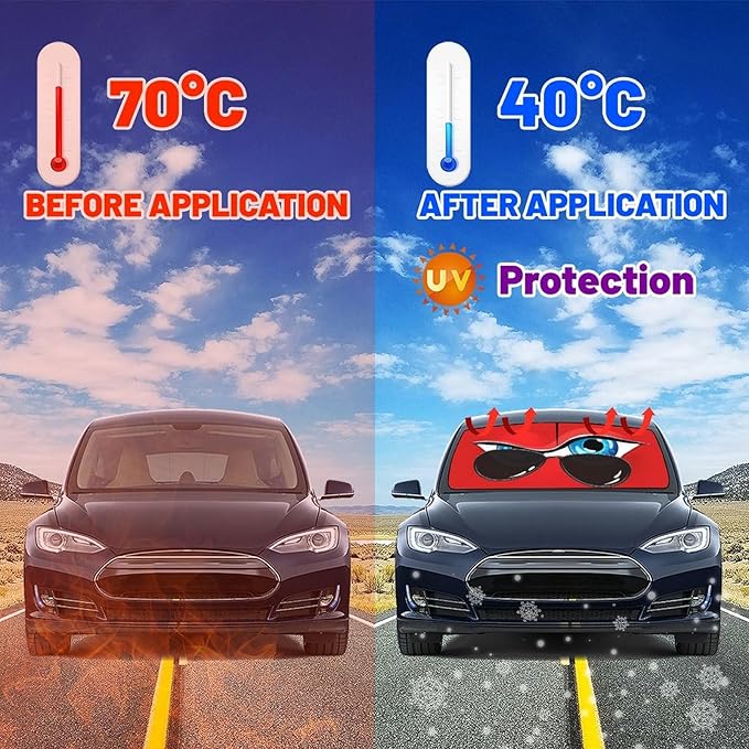 Funny Eye Print Car Sunshade Umbrella Retractable Sun Shade for Car Windshield Umbrella Heat Insulation Protection UV Block Front Window Covers for Auto Sedan SUV Pickup Windshield Sunshades