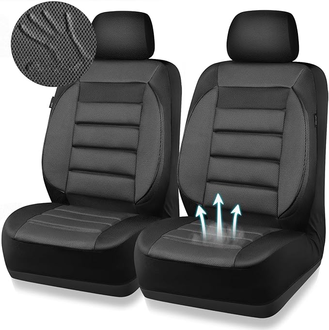 CAR PASS 3D Foam Leather Car Seat Covers Two Front Seats only, Air Mesh Thick Seat Covers, All Weather Car Seat Cover Comfort & Protection for Truck,SUV,Sedan,Van, Airbag Compatible (Charcoal Gray)