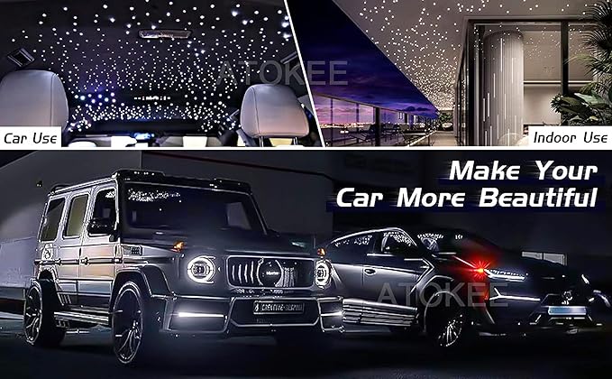 ATOKEE Starlight Headliner Kit 550pcs 0.03in 13.1ft, 16W Twinkle Small Size Fiber Optic Star Lights for Car Roof Decor with APP/Remote Control