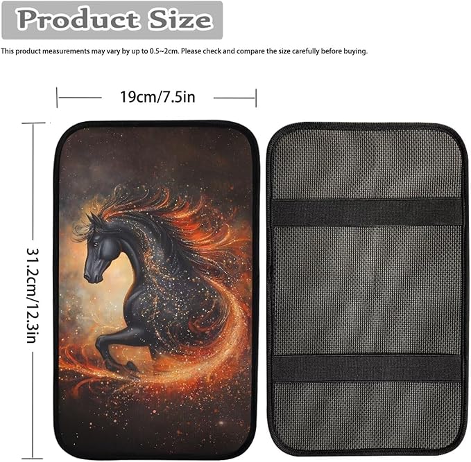 Black Horse Car Center Console Armrest Pad for Men Breathable Car Center Console Cover Seat Box Cover for Sedan, Van, SUV, Truck, Horse Cars Accessories, Black