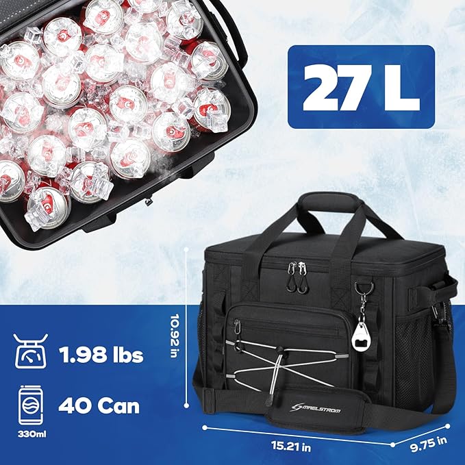 Maelstrom Soft Sided Cooler Bag, 30/40 Can Collapsible Insulated Ice Chest, Large Leakproof Portable Storage for Camping, Travel, Kayaking & Beach
