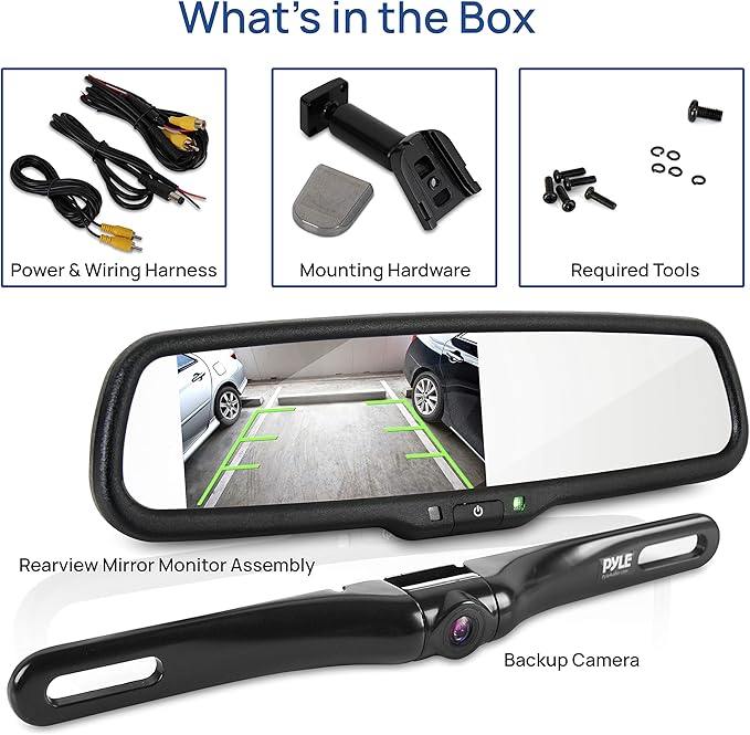 Pyle Rearview Backup Parking Assist Camera & Monitor System Kit - 4.3" Screen, Waterproof License Plate Mount, Night Vision, 170° Angle Adjustable, Auto Reverse Activation, Distance Scale Lines
