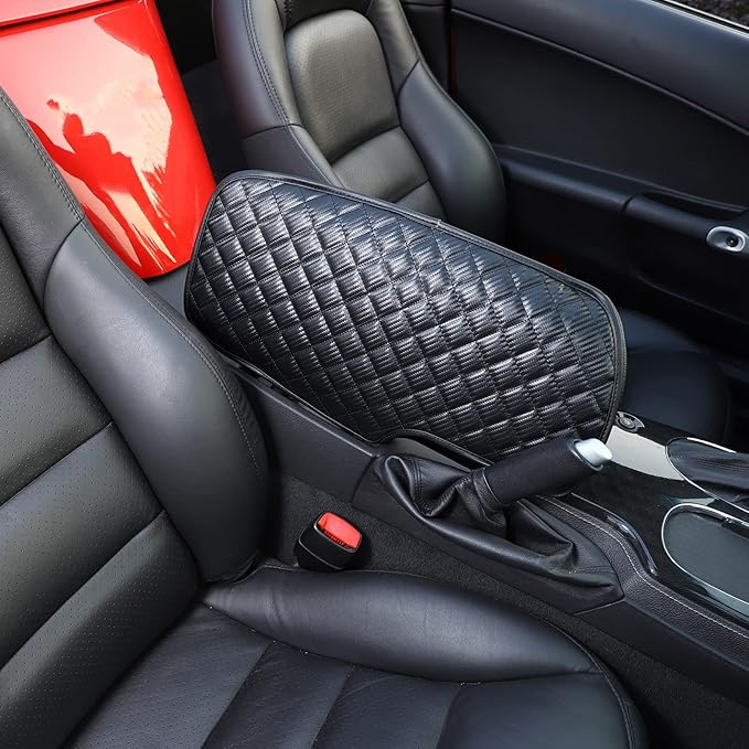 Center Console Armrest Cover for Chevy Corvette C6 2005-2013, Centre Armrest Seat Box Cover, Armrest Arm Rest Pad, Middle Consoles Cushion Protector Mat, Leather (Carbon Fiber)