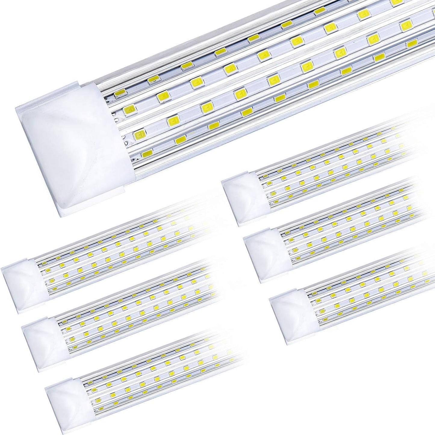 6 Pack, 8FT LED Shop Light Fixture, 144W 18500LM 5000K, Daylight White, U Shape, Clear Cover, Hight Output, Linkable Shop Lights, T8 LED Tube Lights, 8 LED shop lights for garage 8 foot with plug