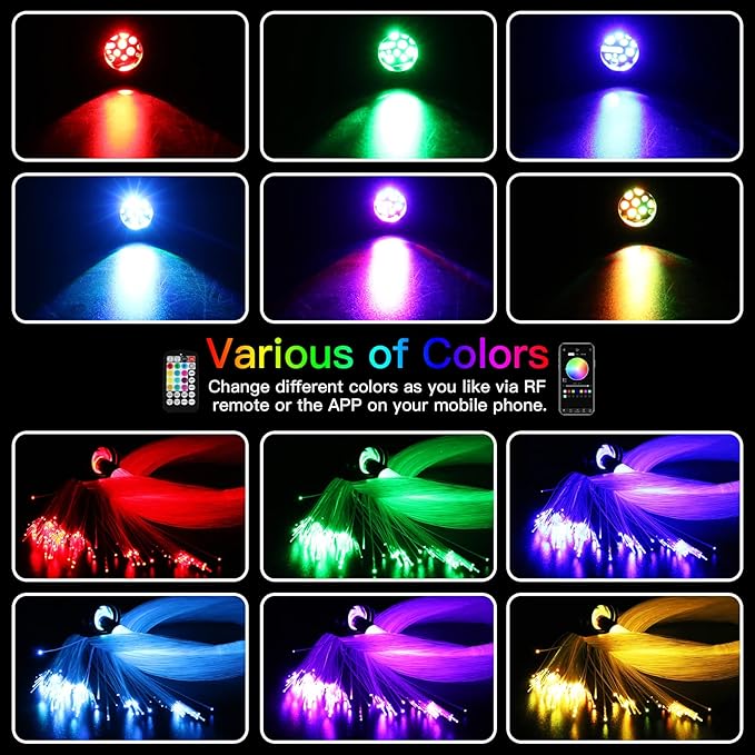 AMKI RGBW 16W Starlight Headliner Kits 550pcs*0.03in*9.8ft Cables Twinkle + Music Mode APP Remote Sound Control Fiber Optic Light for Car Home Star Ceiling Light Kit