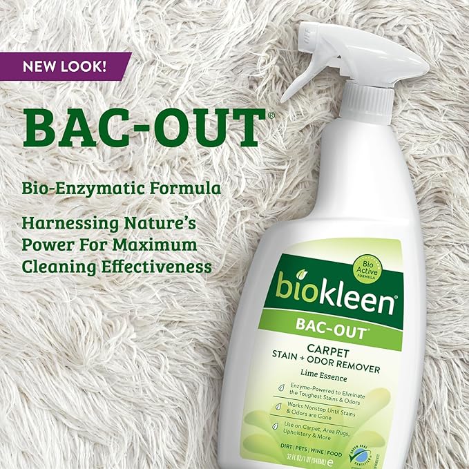 Biokleen Bac-Out Enzyme Cleaner Spray and Stain & Odor Remover for Pet Stains, Laundry, Diapers, Wine, Carpets, & More, Eco-Friendly, Non-Toxic, Lime Scent, 32 Ounces