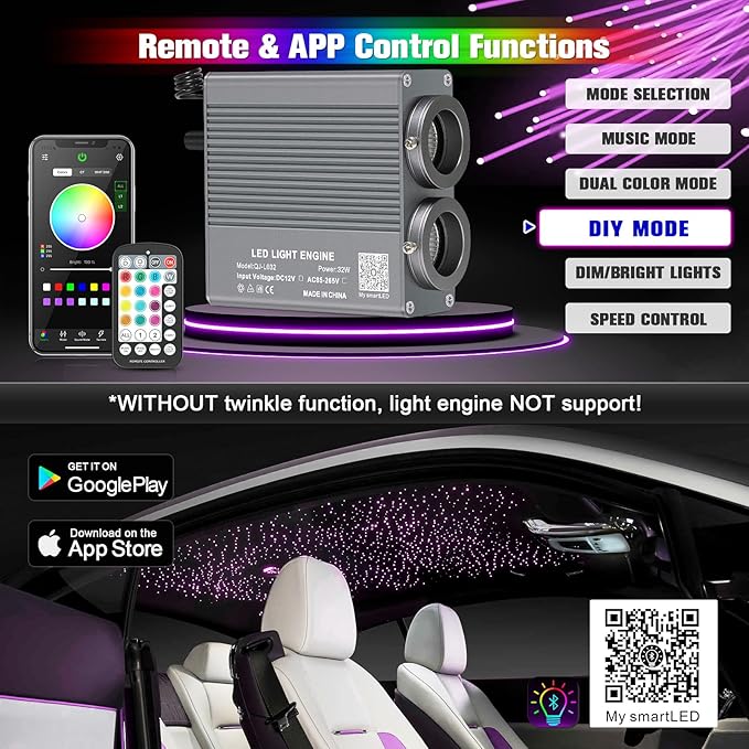32W Starlight Headliner Kit, Star Lights for Car Roof&Home Decoration, Fiber Cable 800pcs*0.03in*13.1ft RGBW Star Light Headliner with Bluetooth APP/Remote Control/Music Mode