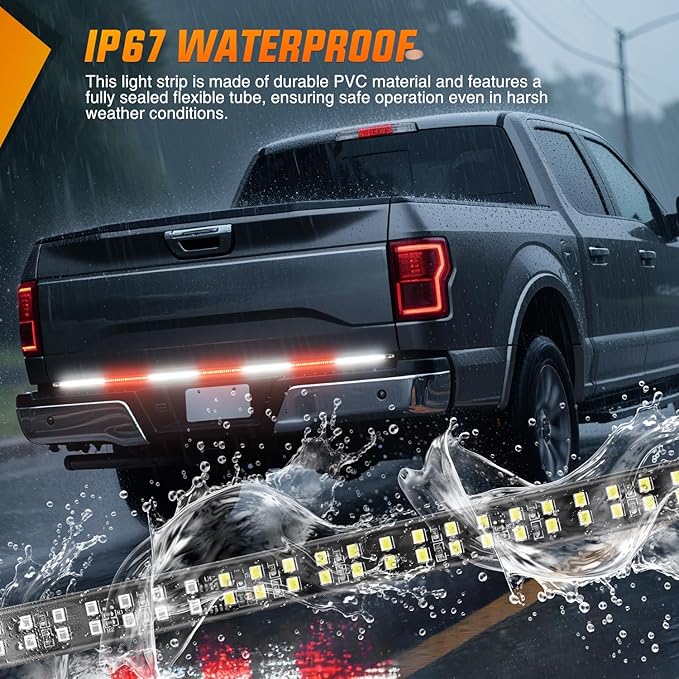 Nilight 60 Inch Truck Tailgate Strobe Light Strip Tail Emergency Bar Rear Window Warning Lamp Ultra-Bright Double Row 360 LED for Pickup Trailers Construction Vehicles Car SUV, Red White