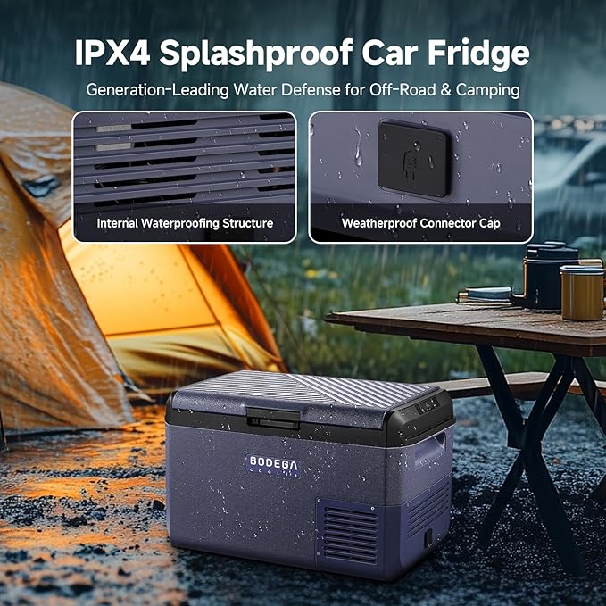 BODEGACOOLER 12 Volt Car Refrigerator, 42QT(40L) IPX4 Waterproof Electric Cooler, 31dB Ultra-Quiet Car Fridge APP Control with 12/24V DC 110-240V AC, -4℉~68℉, Portable for Truck RV Camping, Travel