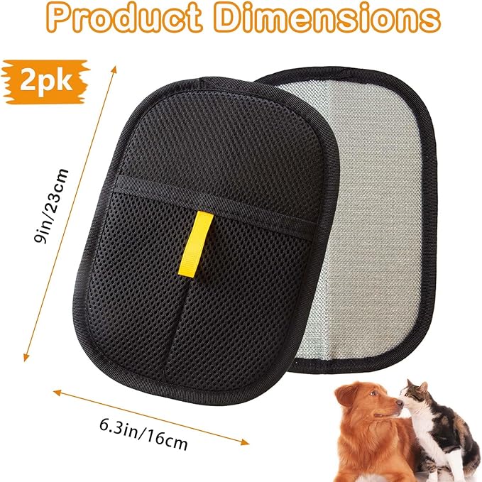 Thickened Pet Hair Removal Glove - Electrostatic Cat Dog Hair Remover Glove, Reusable Magic Brush Pet Hair Remover Tool for Couch, Carpet, and Car Seat (Black, 2 Pack)