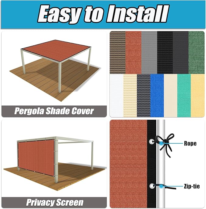 Amagenix 90% Pergola Shade Cover 4' X 14' Sun Shade Cloth with Grommets for Outdoor Garden Patio Porch, Commercial Grade 200 GSM - Cable Zip Ties Included (We Customized) GN108, Rust Red