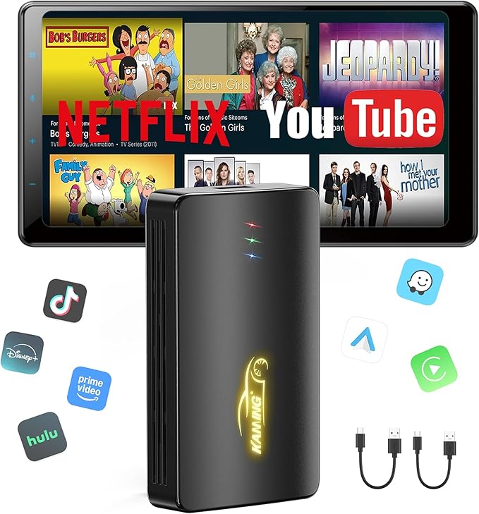 Wireless CarPlay Adapter, 2025 Smart AI Box Supports Netflix/YouTube and More, Dual-Band WiFi & Bluebooth 5.0, Android Auto Magic Box with USB Playback for Cars with Wired CarPlay