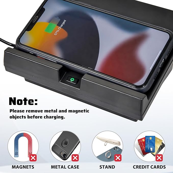 Wireless Charger for Ford F150 18-23, Car Wireless Charging Panel with USB-A USB-C Center Console Organizer for Ford F-150 2018-2023 Accessories