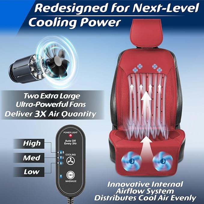 Paffenery 2025 Upgraded Cooling Car Seat Cover Front Seat, 12V-24V Ventilated Cooling Car Seat Cushion, Cooled Seat Cover for Car SUV Truck Universal Fit, Dark Red