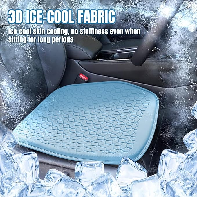 wuyaoyao Thin Gel Car Seat Cushion, Breathable Cooling Seat Cushions for Cars, Non-Slip & Comfortable Automotive Front Seats Cushion Pad for Driver, Chair Protector for Vehicle, Home, Office (Blue)