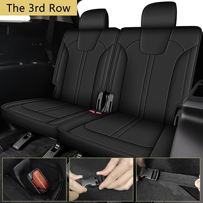 Full Set Seat Covers Fit for Kia Sorento 6 Seater:2021-2025 Premium Faux Leather Car Seat Cushion(Black)