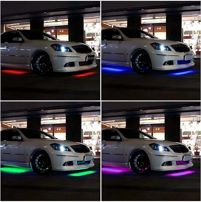 iJDMTOY Universal Fit 4pc Set 7-Color RGB Color Changing LED Under Car Glowing Accent Lighting Kit w/Adjustable Setting