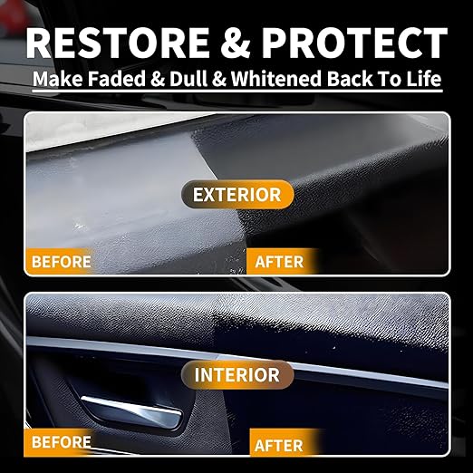 Plastic Restorer, Quick Plastic Parts Coating to Restore Original Black Color for Car Trim, Dashboard, Center Consoles & Door Panels for Shine Finish & UV Protection - 7oz/200ml