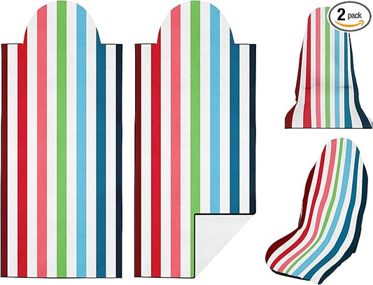 2 Pack Car Seat Towel Covers, Sweat Protector for Front Seats, Premium Thickened Microfiber with Colorful Rainbow Stripes, Breathable & Quick Dry, Slip-on Headrest Pocket for Gym, Beach, Running